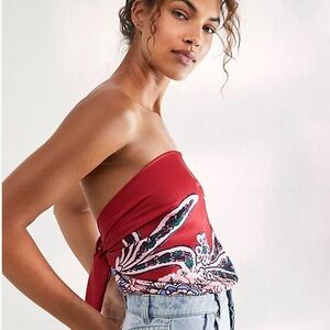 FREE PEOPLE Spellbound Strapless Bodysuit In Cherry Combo Size Large